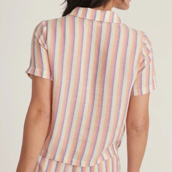 Marine LAYER Doze Short Sleeve PJ Top in Retro Ombre Stripe - Picture 4 of 5